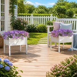 Garden Planters Set: 2 White Boxes 70x70x70 cm Each