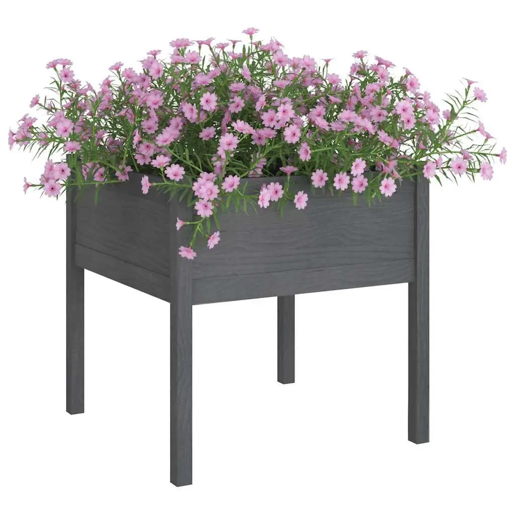 Garden Planter Box 70x70x70 cm Grey Outdoor Flower Pot Solid Wood Raised Bed