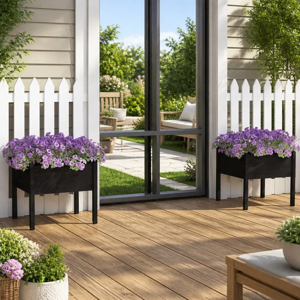 Garden Planters Outdoor 70x70x70 cm Black 2 Piece