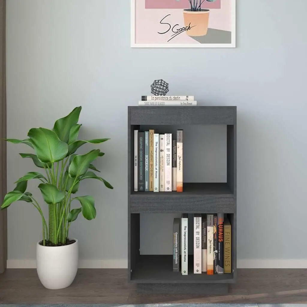 Book Cabinet Grey Solid Pinewood Storage Shelving Unit 40 x 35 x 71 cm