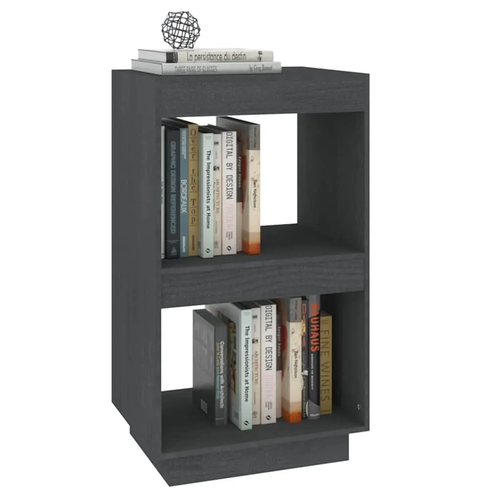 Book Cabinet Grey Solid Pinewood Storage Shelving Unit 40 x 35 x 71 cm