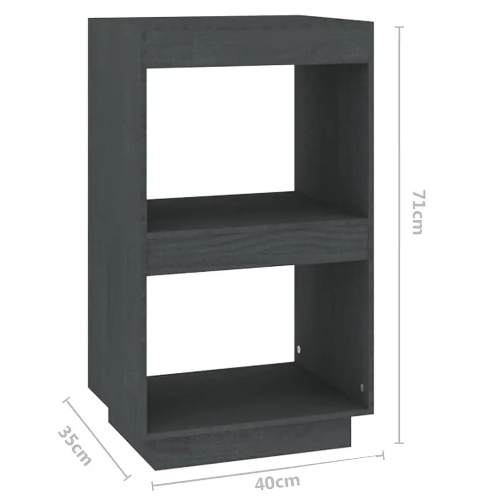 Book Cabinet Grey Solid Pinewood Storage Shelving Unit 40 x 35 x 71 cm