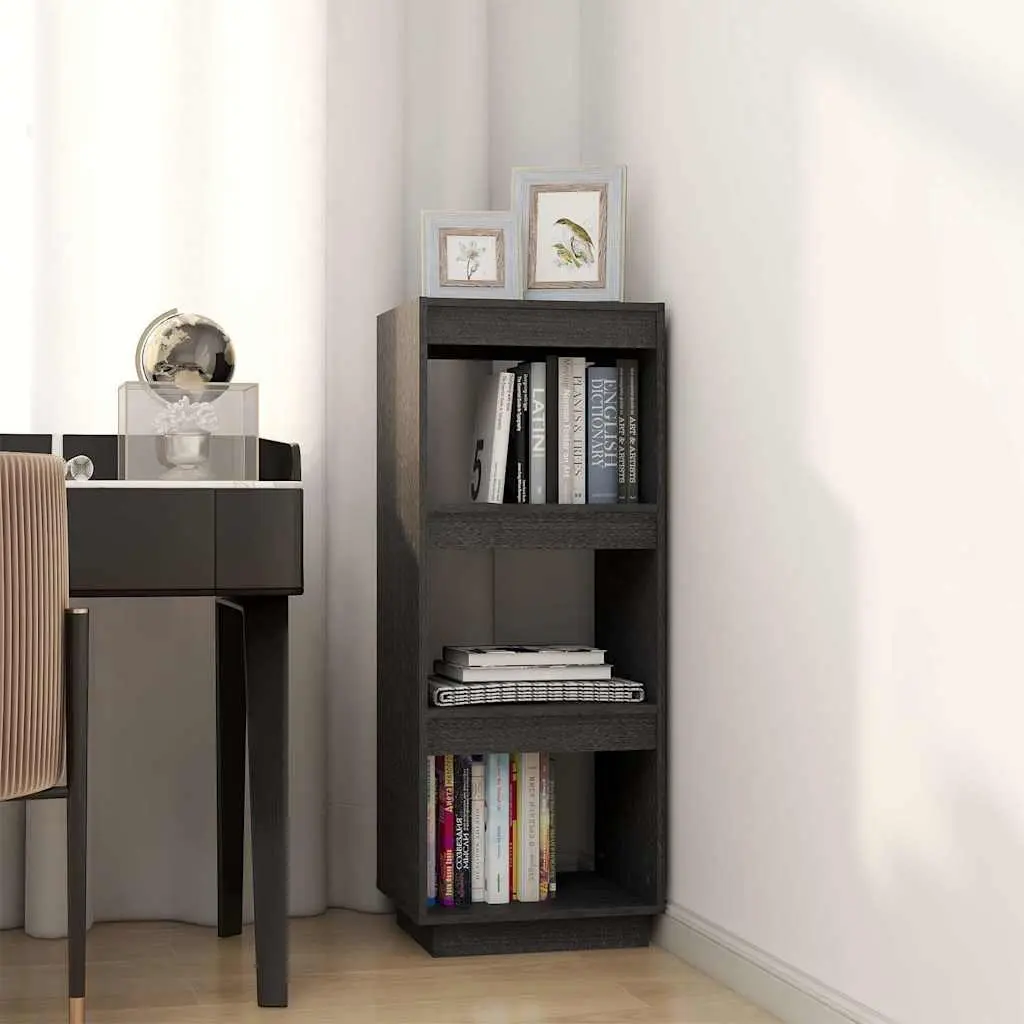 Book Cabinet Room Divider Bookshelf Grey Solid Pinewood Storage 40x35x103cm