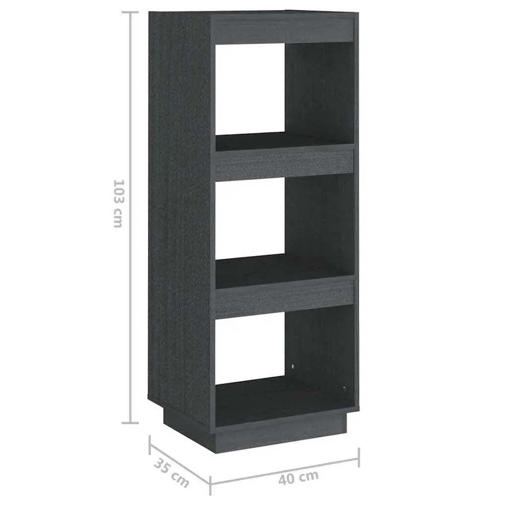 Book Cabinet Room Divider Bookshelf Grey Solid Pinewood Storage 40x35x103cm