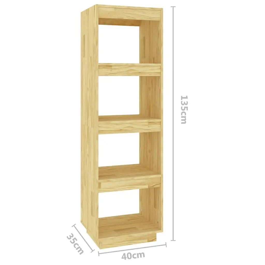 Solid Pinewood Book Cabinet Standing Shelf Room Divider Brown 40x35x135 cm