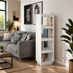 Book Cabinet Room Divider White 40x35x135 cm Solid Pinewood Storage Shelf