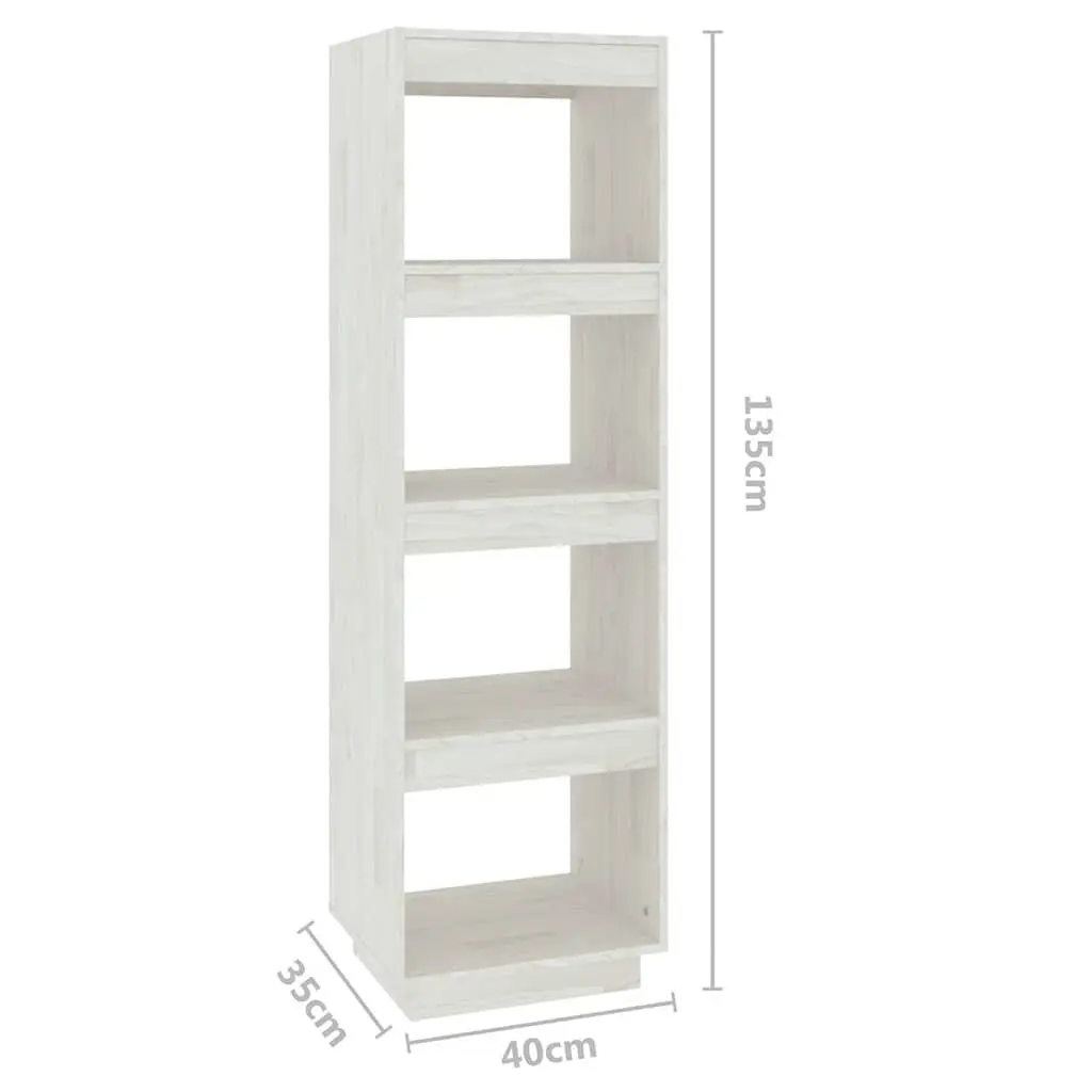 Book Cabinet Room Divider White 40x35x135 cm Solid Pinewood Storage Shelf