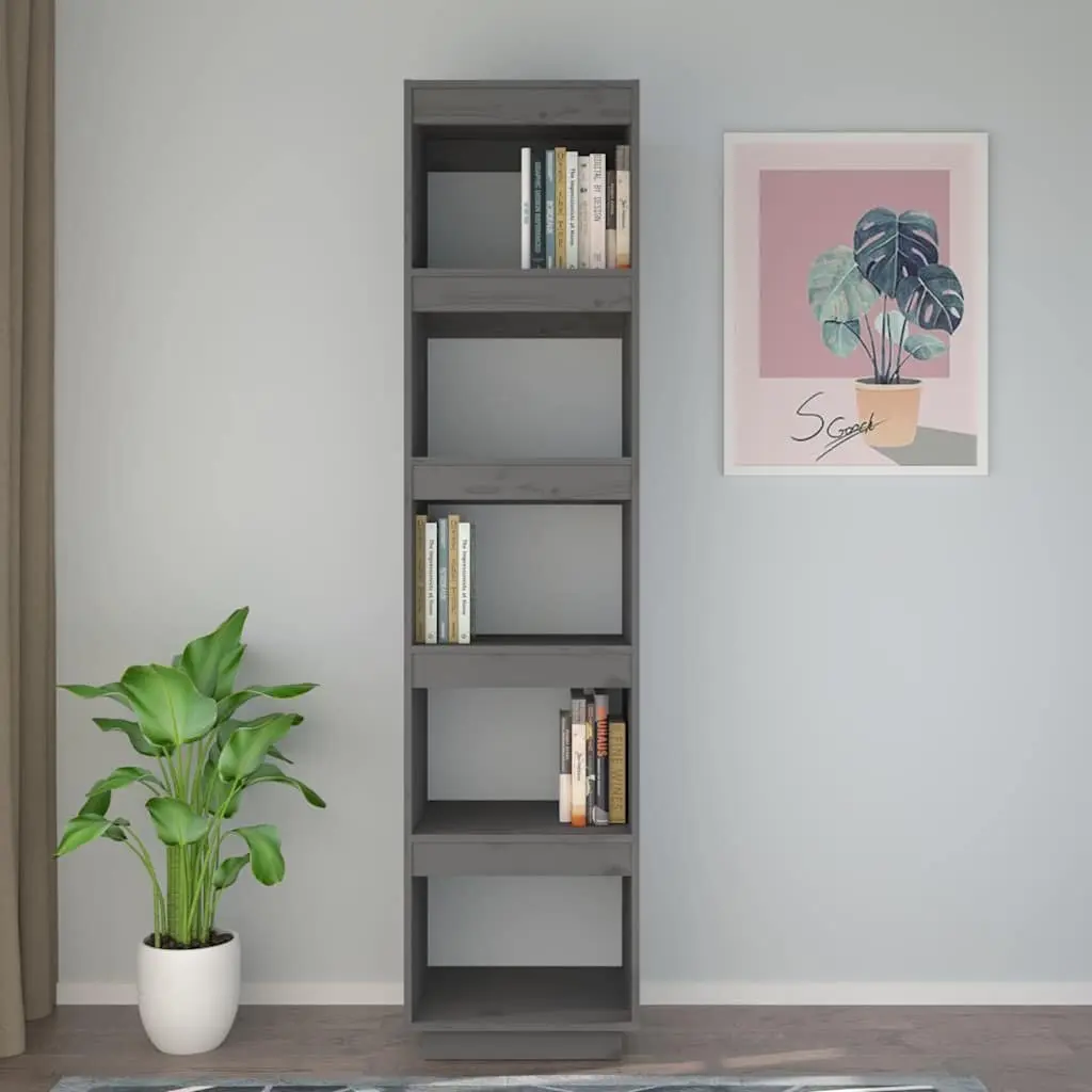 Book Cabinet Room Divider Grey 40x35x167 cm Solid Wood Pine Storage Shelf