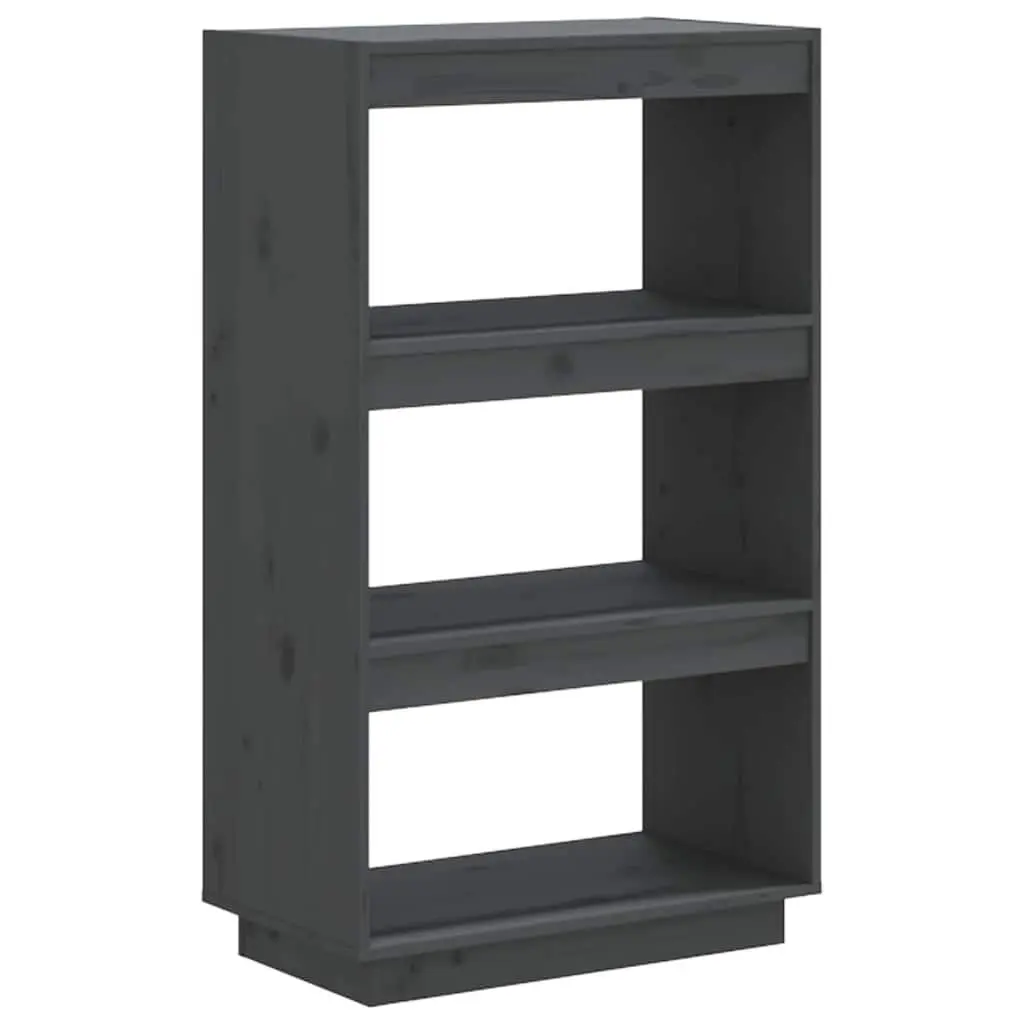 Grey Book Cabinet Room Divider 60x35x103 cm Solid Pinewood Shelving Unit