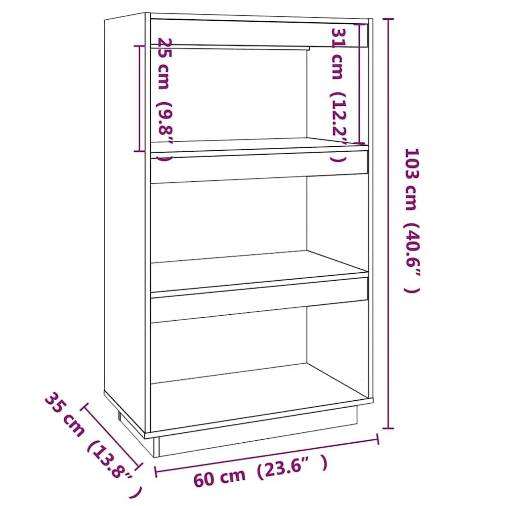 Grey Book Cabinet Room Divider 60x35x103 cm Solid Pinewood Shelving Unit