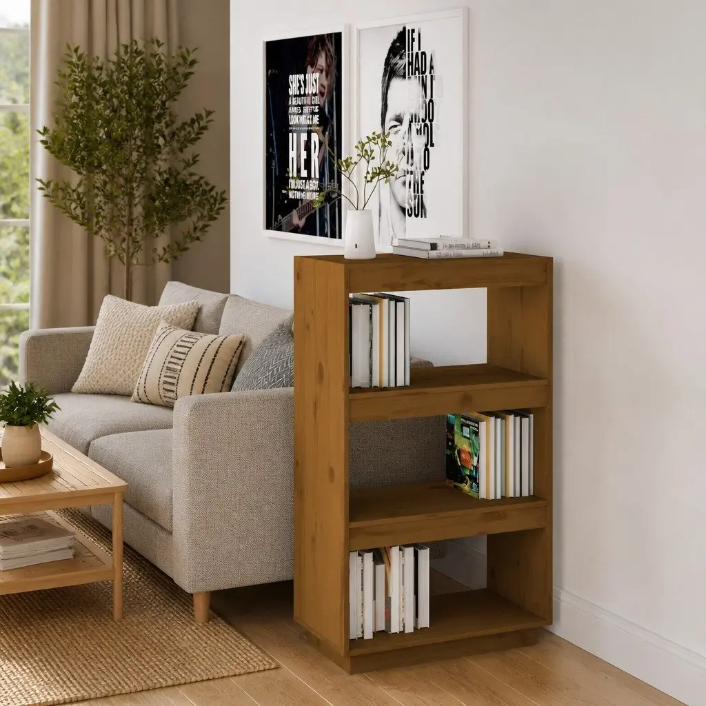 Book Cabinet Room Divider Honey Brown Wooden Shelving 60W x 35D x 103H cm