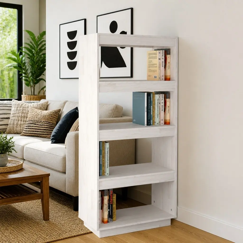 60x35x135 cm White Solid Pinewood Shelf Cabinet