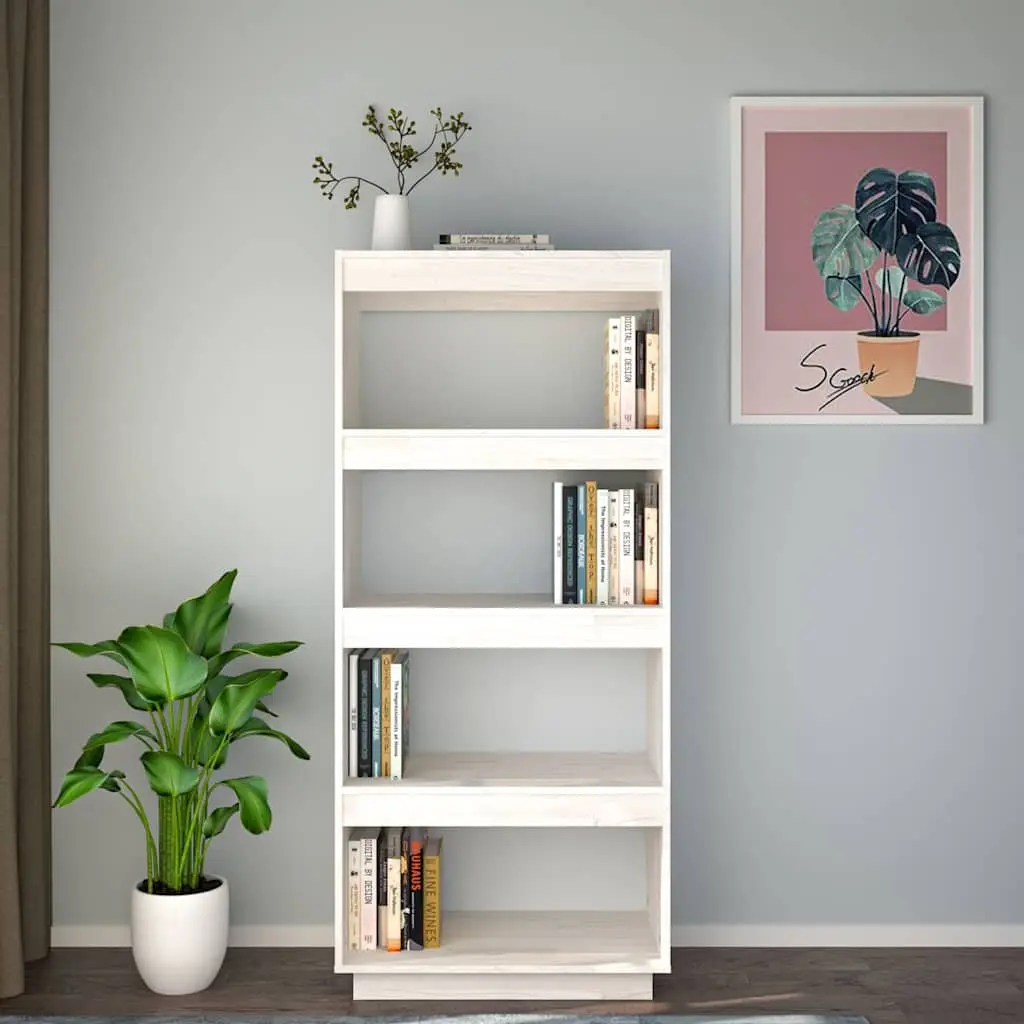 60x35x135 cm White Solid Pinewood Shelf Cabinet