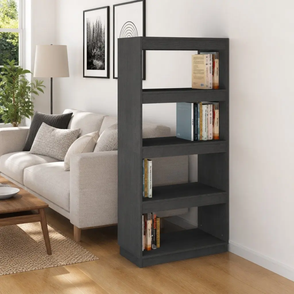 Grey Wooden Book Cabinet Storage 60x35x135cm Room Divider with Multiple Shelves for Living Space