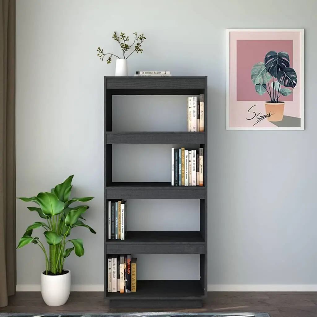 Grey Wooden Book Cabinet Storage 60x35x135cm Room Divider with Multiple Shelves for Living Space