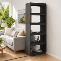 Book Cabinet 60x35x167cm Grey Solid Pinewood Storage Unit
