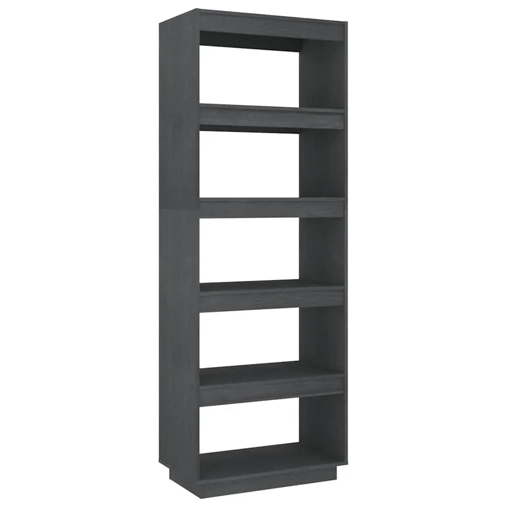 Book Cabinet 60x35x167cm Grey Solid Pinewood Storage Unit
