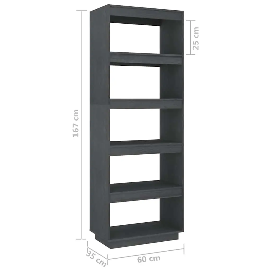 Book Cabinet 60x35x167cm Grey Solid Pinewood Storage Unit