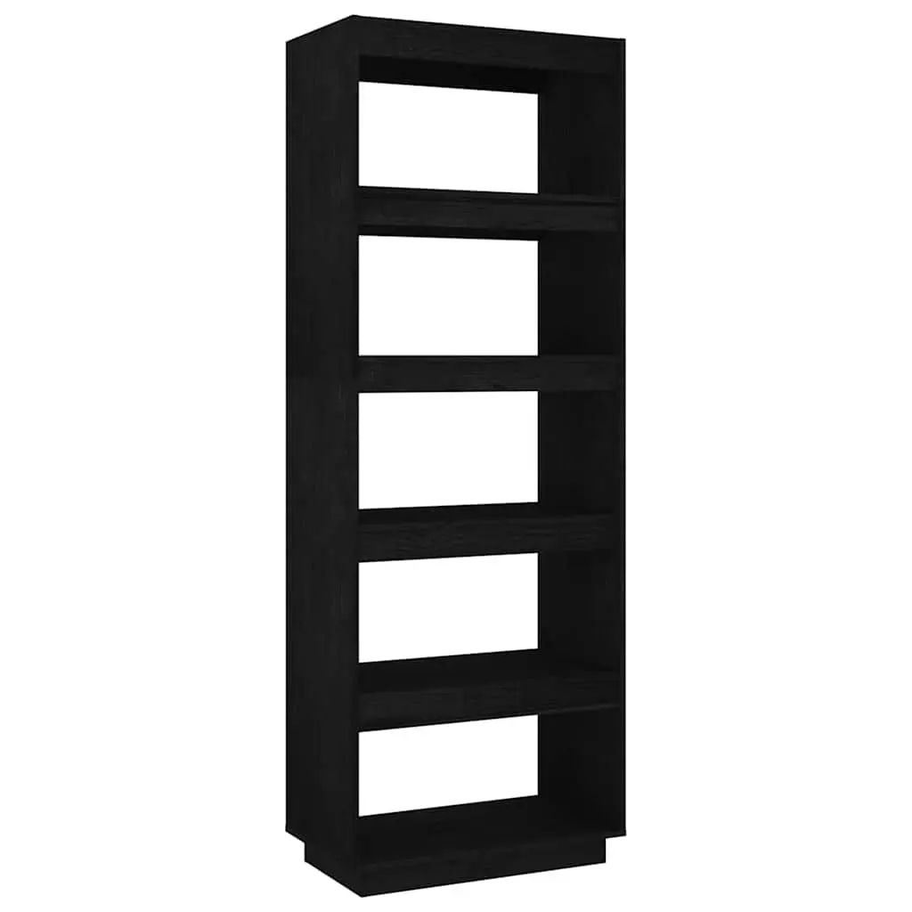 Book Cabinet Room Divider Black Solid Pinewood Shelving Unit Storage Bookshelf