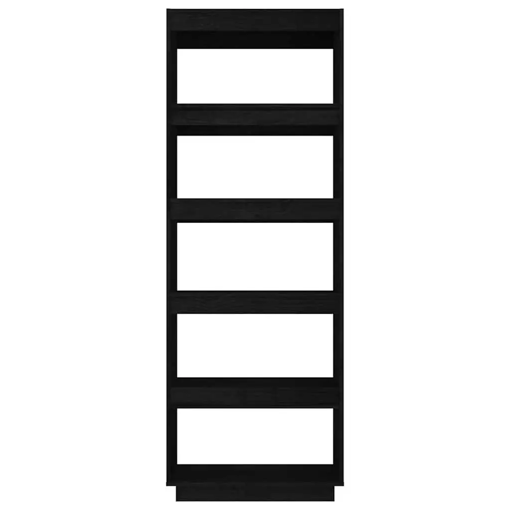 Book Cabinet Room Divider Black Solid Pinewood Shelving Unit Storage Bookshelf