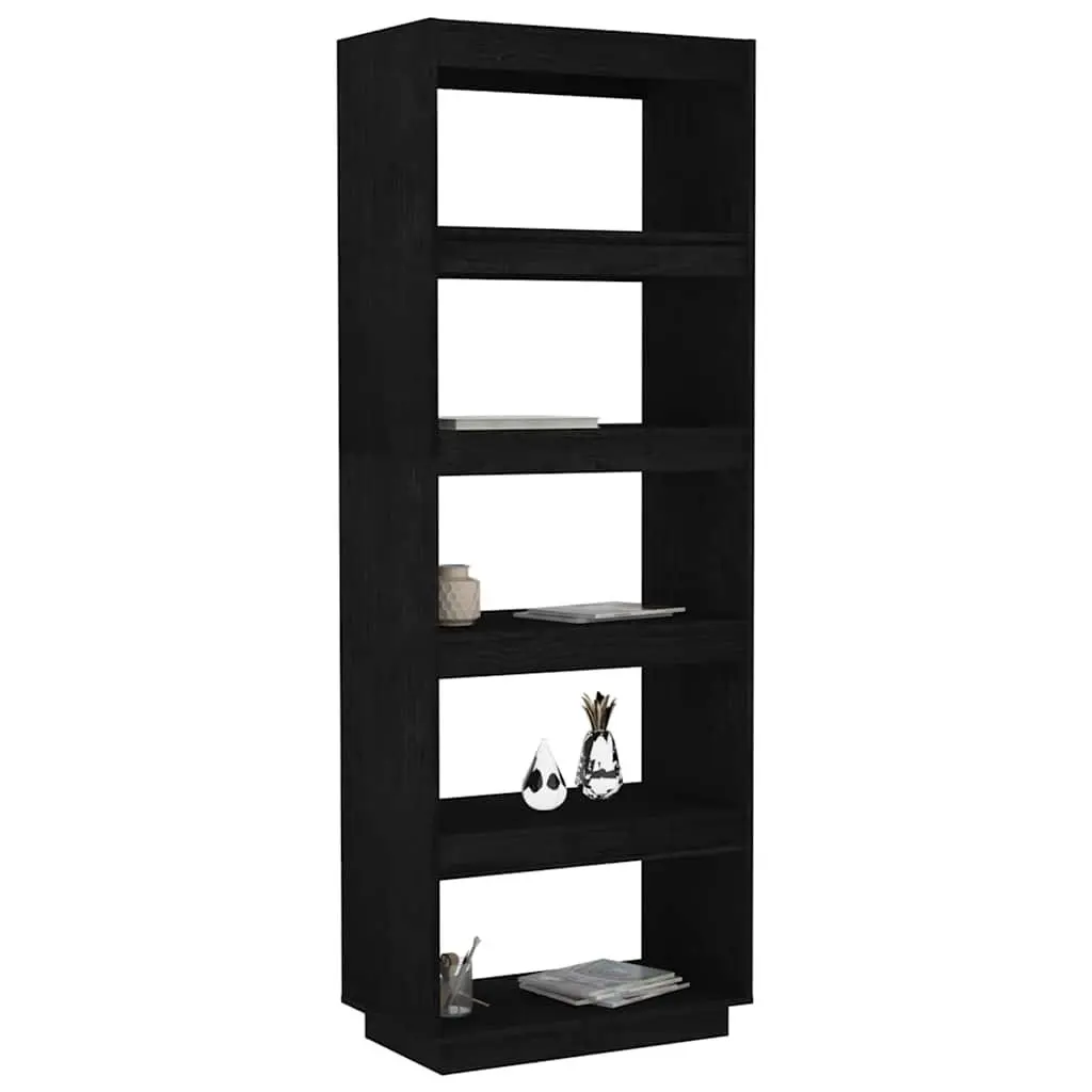 Book Cabinet Room Divider Black Solid Pinewood Shelving Unit Storage Bookshelf