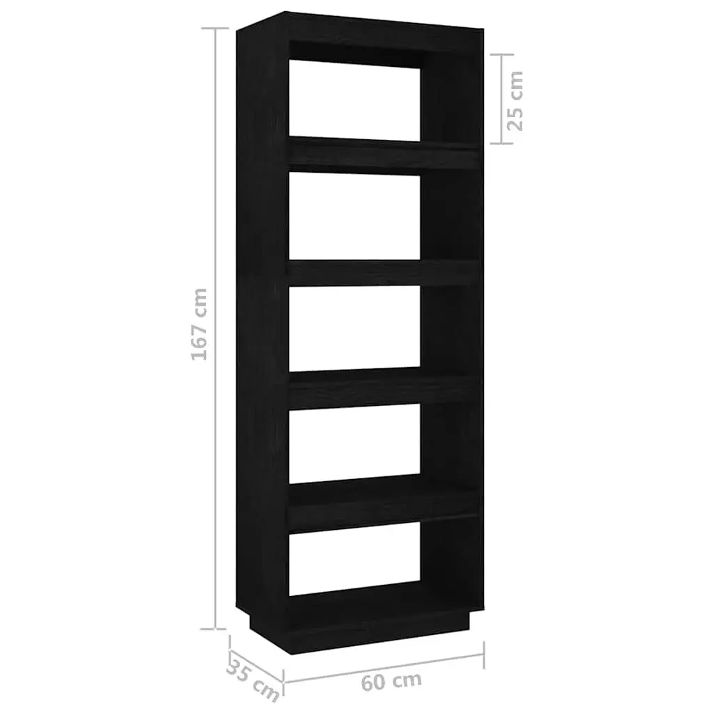 Book Cabinet Room Divider Black Solid Pinewood Shelving Unit Storage Bookshelf