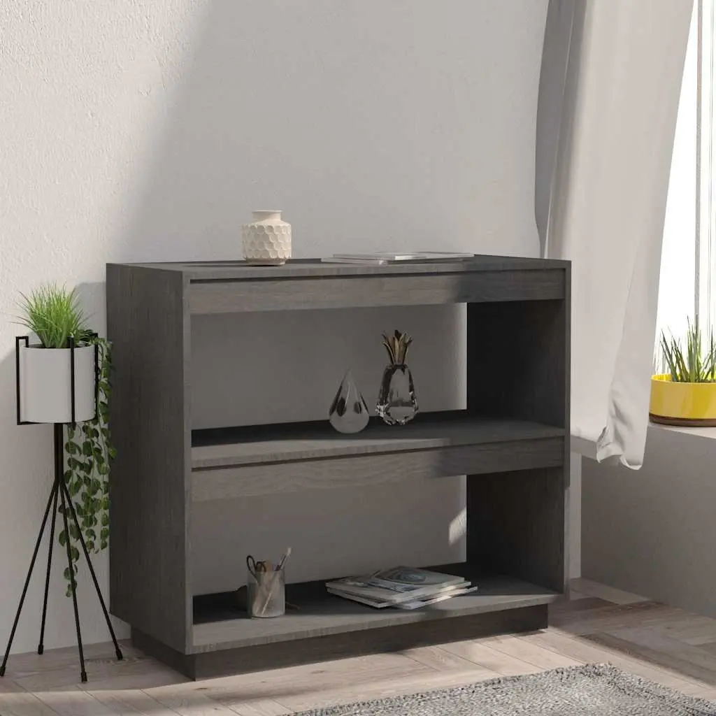 Book Cabinet Grey Wooden Bookshelf Solid Pinewood Storage Shelves Organiser