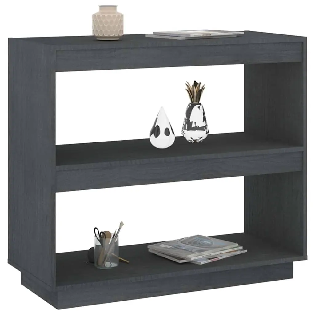 Book Cabinet Grey Wooden Bookshelf Solid Pinewood Storage Shelves Organiser