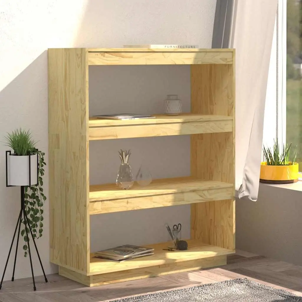 Pinewood Bookcase Storage Cabinet Room Divider Standing Shelves Brown 80W x 35D x 103H cm