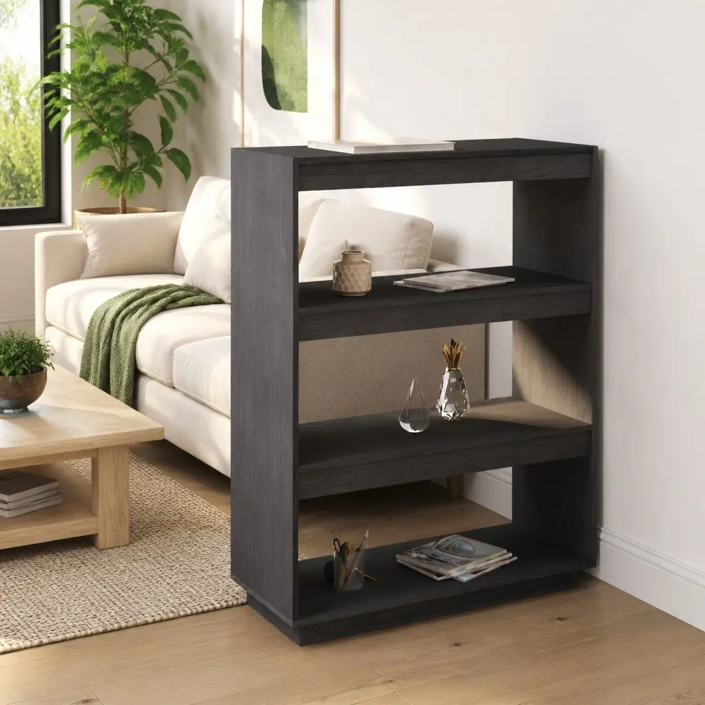Grey Wooden Bookshelf Divider Multifunctional Storage Unit 80x35x103cm