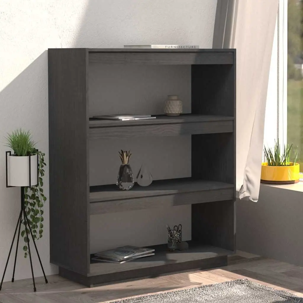 Grey Wooden Bookshelf Divider Multifunctional Storage Unit 80x35x103cm