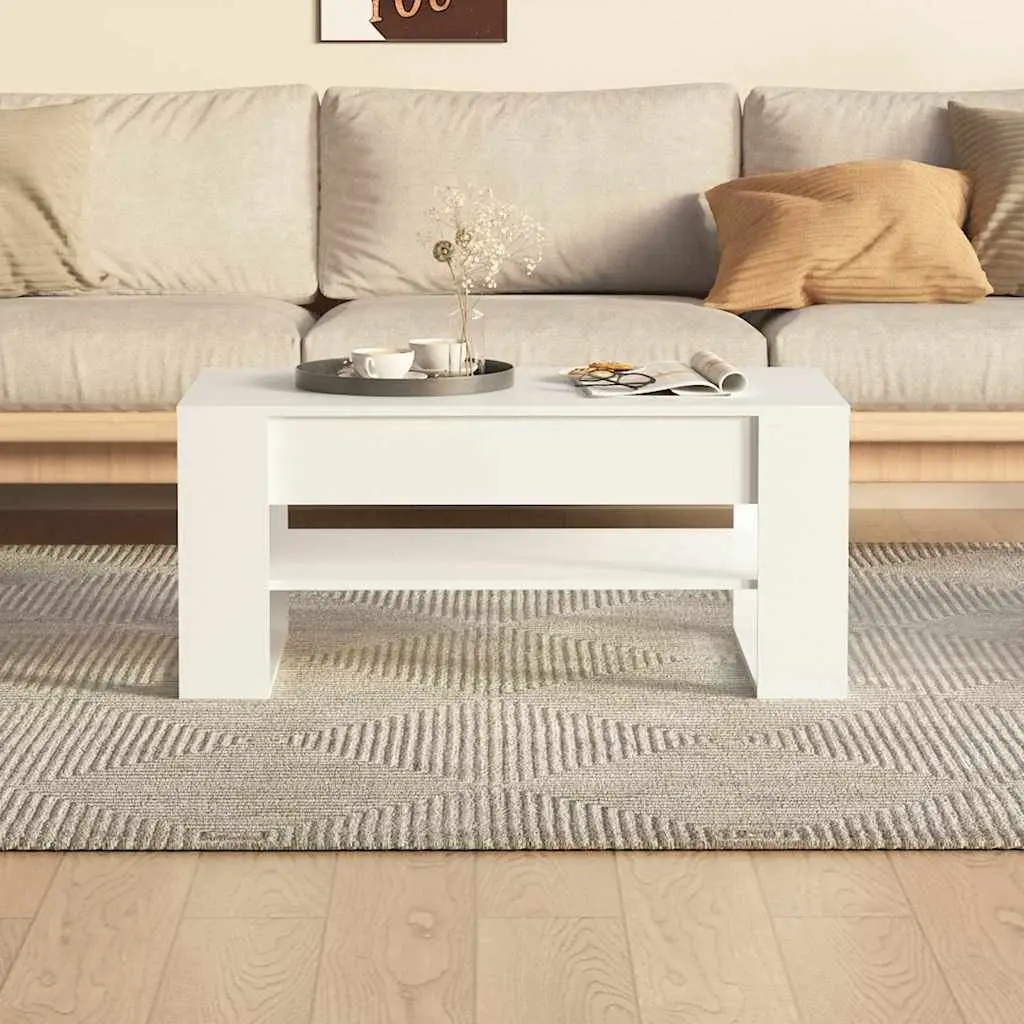 Coffee Table Living Room 102L x 55W x 45H cm White Engineered Wood