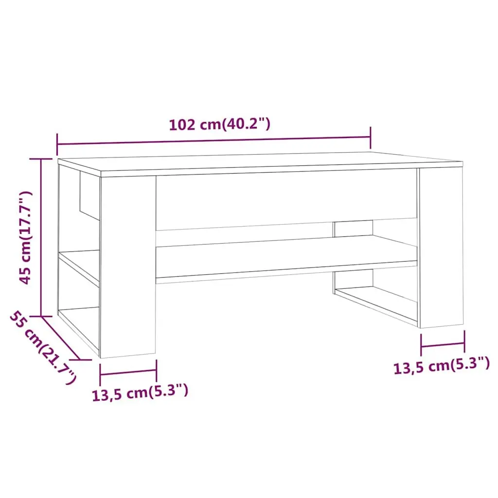Coffee Table Living Room 102L x 55W x 45H cm White Engineered Wood