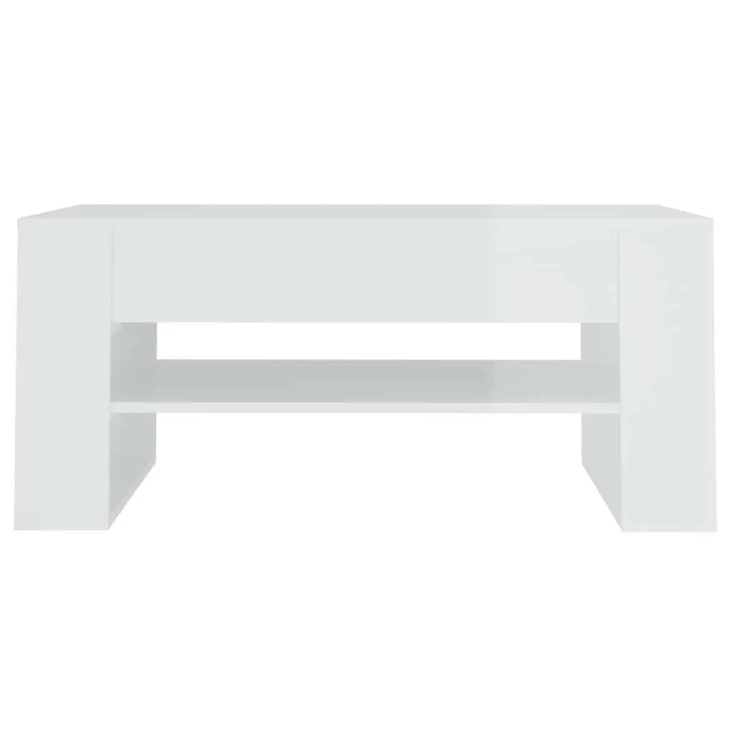 White High Gloss Coffee Table with Storage Shelf Living Room Accent Furniture