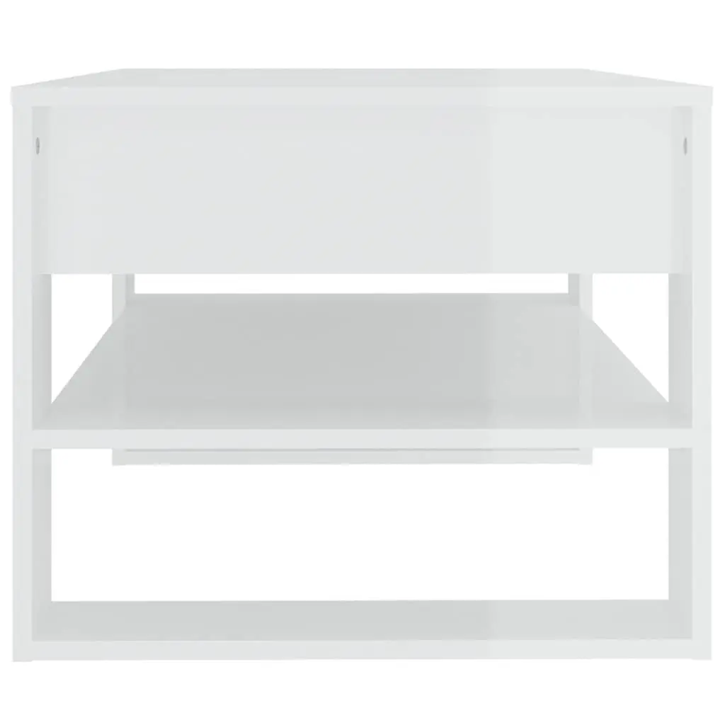 White High Gloss Coffee Table with Storage Shelf Living Room Accent Furniture