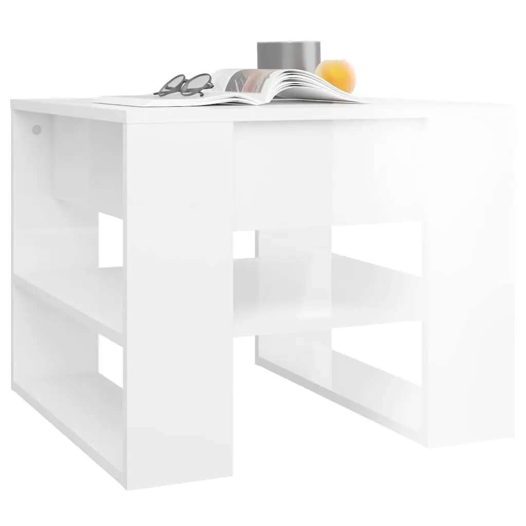 Coffee Table High Gloss White Storage Shelf Living Room Accent Furniture