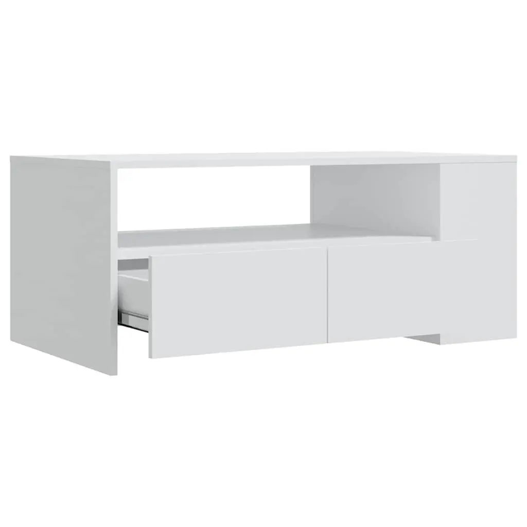 Coffee Table for Living Room White Storage Shelf Drawers Compartments 102L x 55W x 42H cm