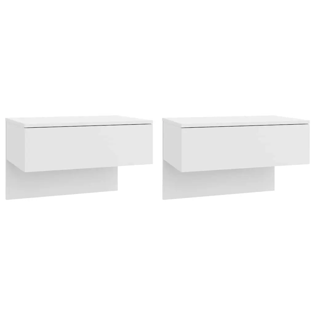Wall-mounted Bedside Cabinets Set of 2 White Floating Storage Units