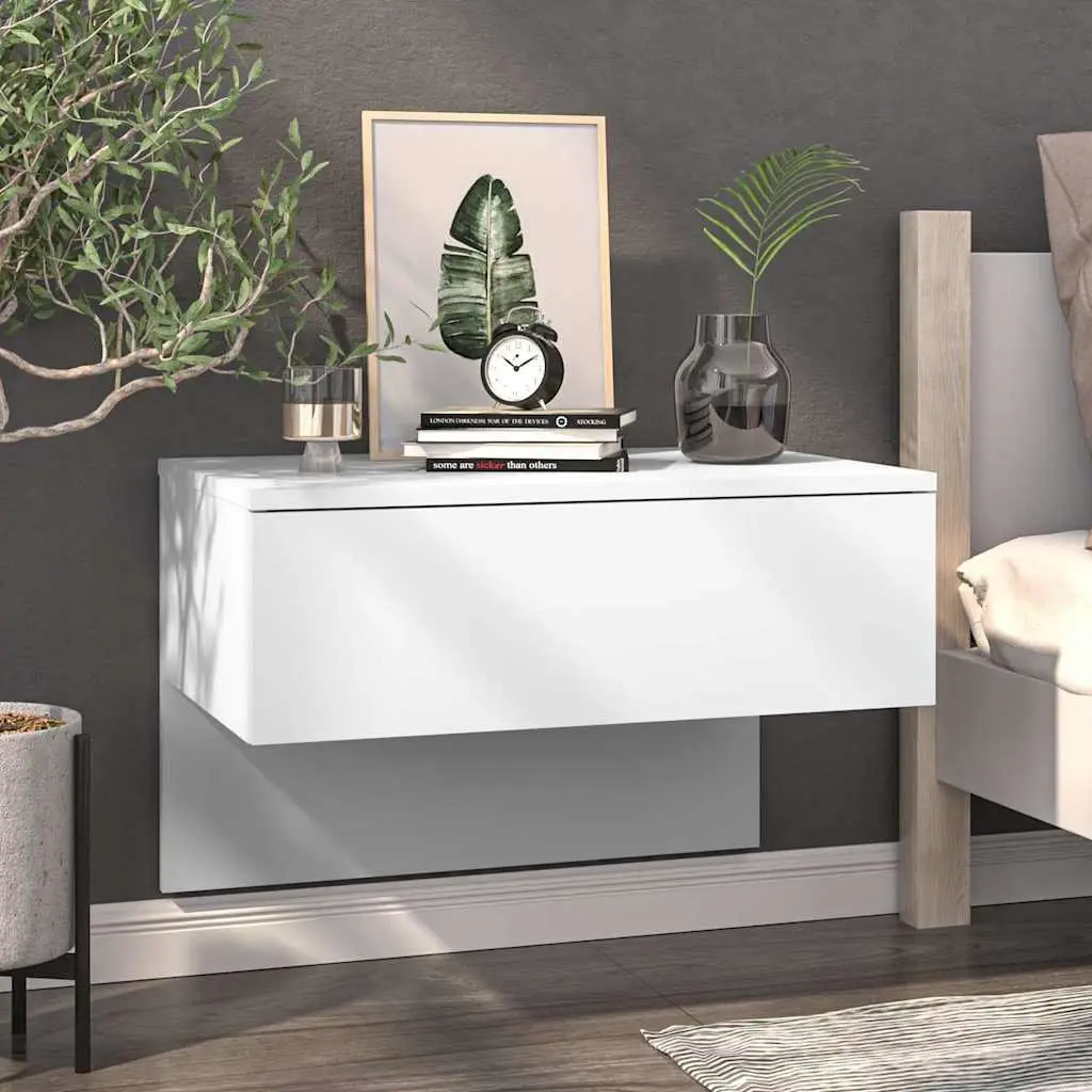 Wall-mounted Bedside Cabinets Set of 2 White Floating Storage Units