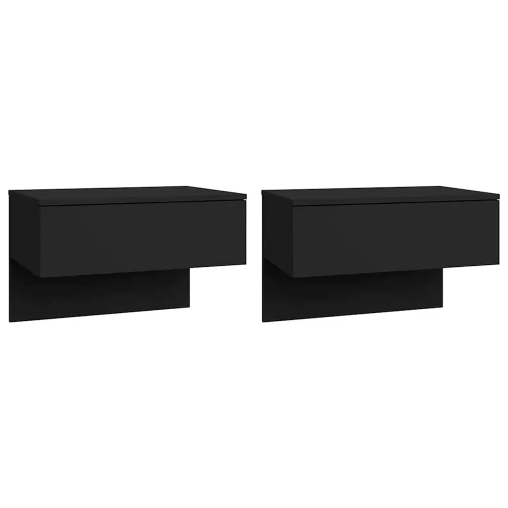 Black Wall-mounted Bedside Cabinets Set