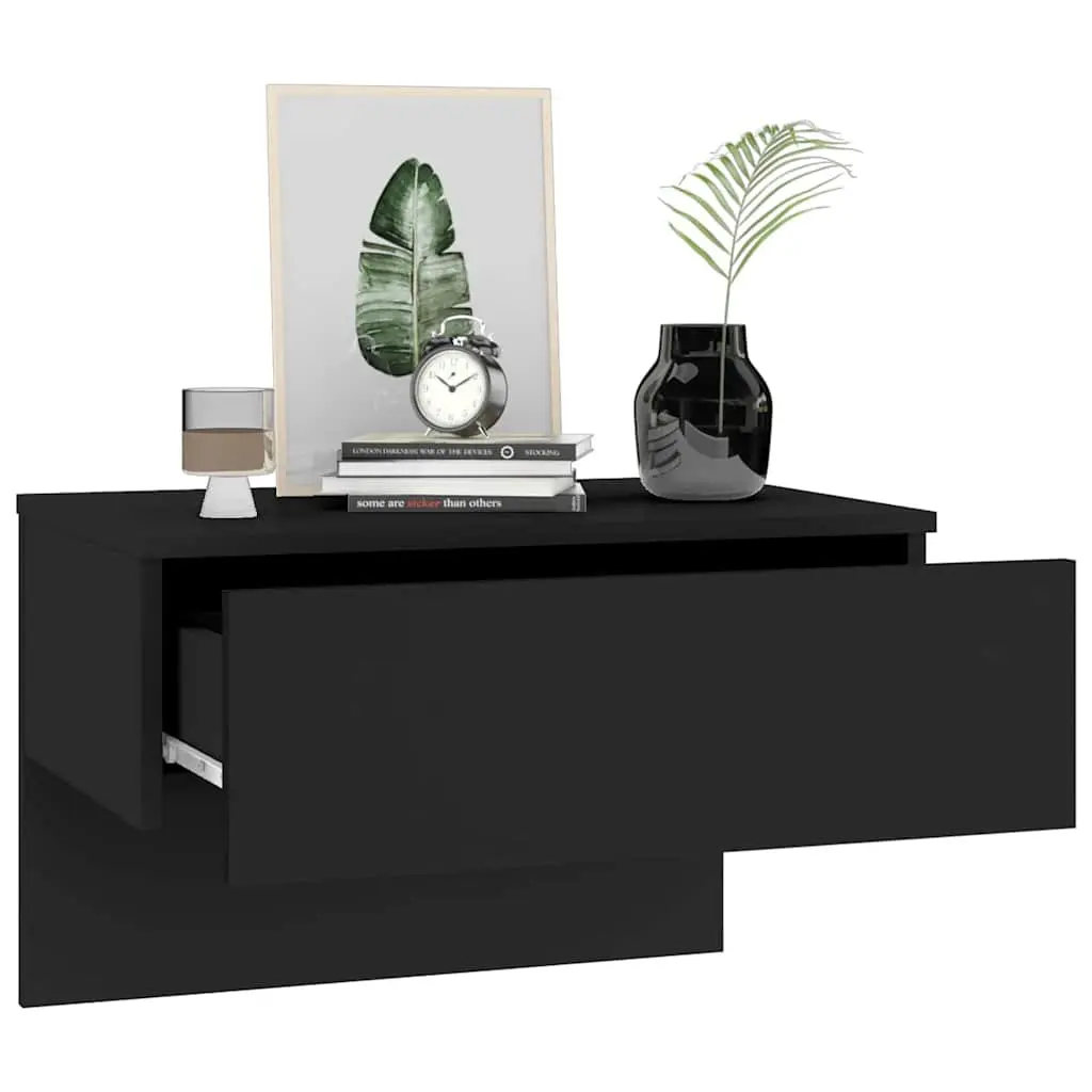 Black Wall-mounted Bedside Cabinets Set