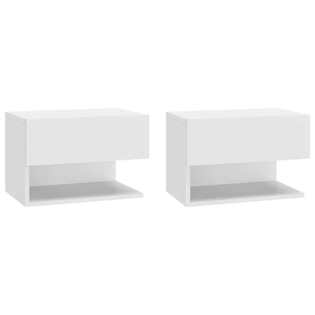 Floating Storage Unit Wall-mounted Bedside Cabinet White for Bedroom Living Room 2 Piece