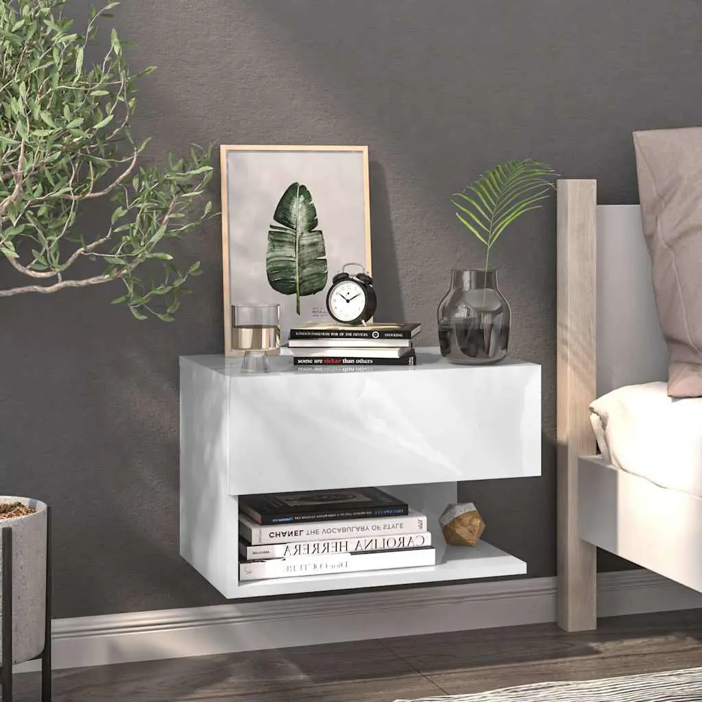 Floating Storage Unit Wall-mounted Bedside Cabinet White for Bedroom Living Room 2 Piece