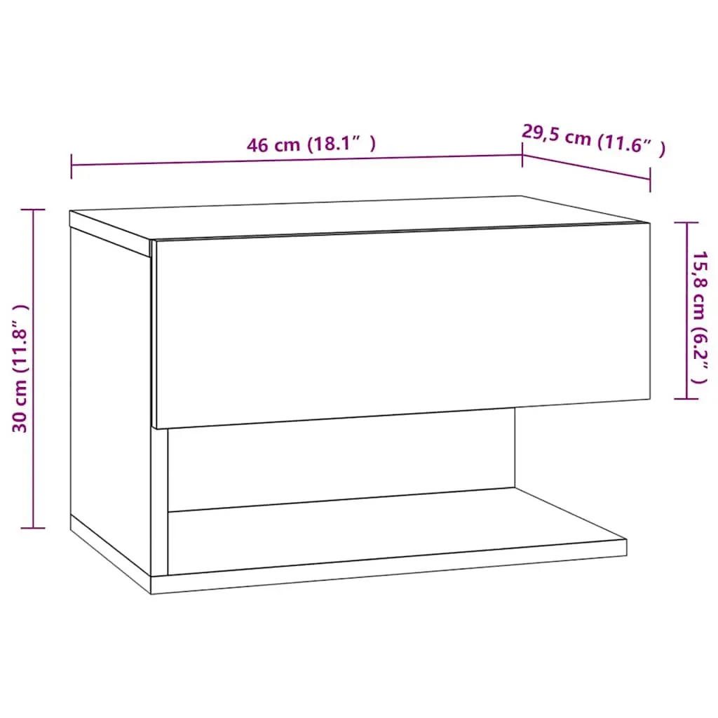 Floating Storage Unit Wall-mounted Bedside Cabinet White for Bedroom Living Room 2 Piece