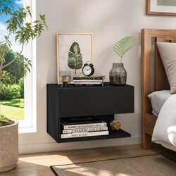 Wall-mounted Bedside Cabinet Black Floating Storage Unit Bedroom Organiser