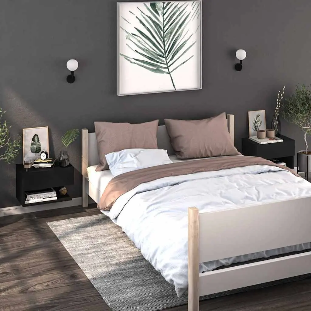 Wall-mounted Bedside Cabinet Black Floating Storage Unit Bedroom