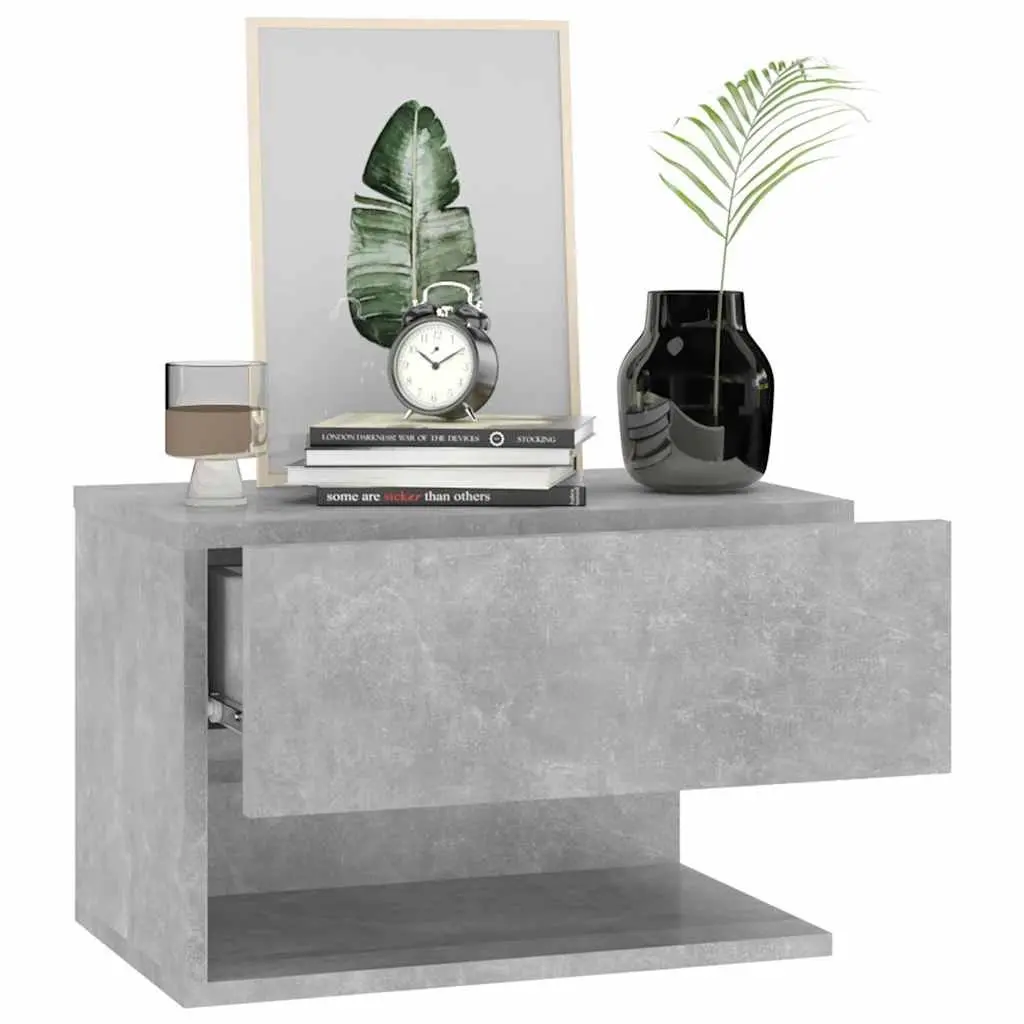 Wall-mounted Bedside Cabinet Grey Floating Storage Unit Bedroom Shelf Organiser