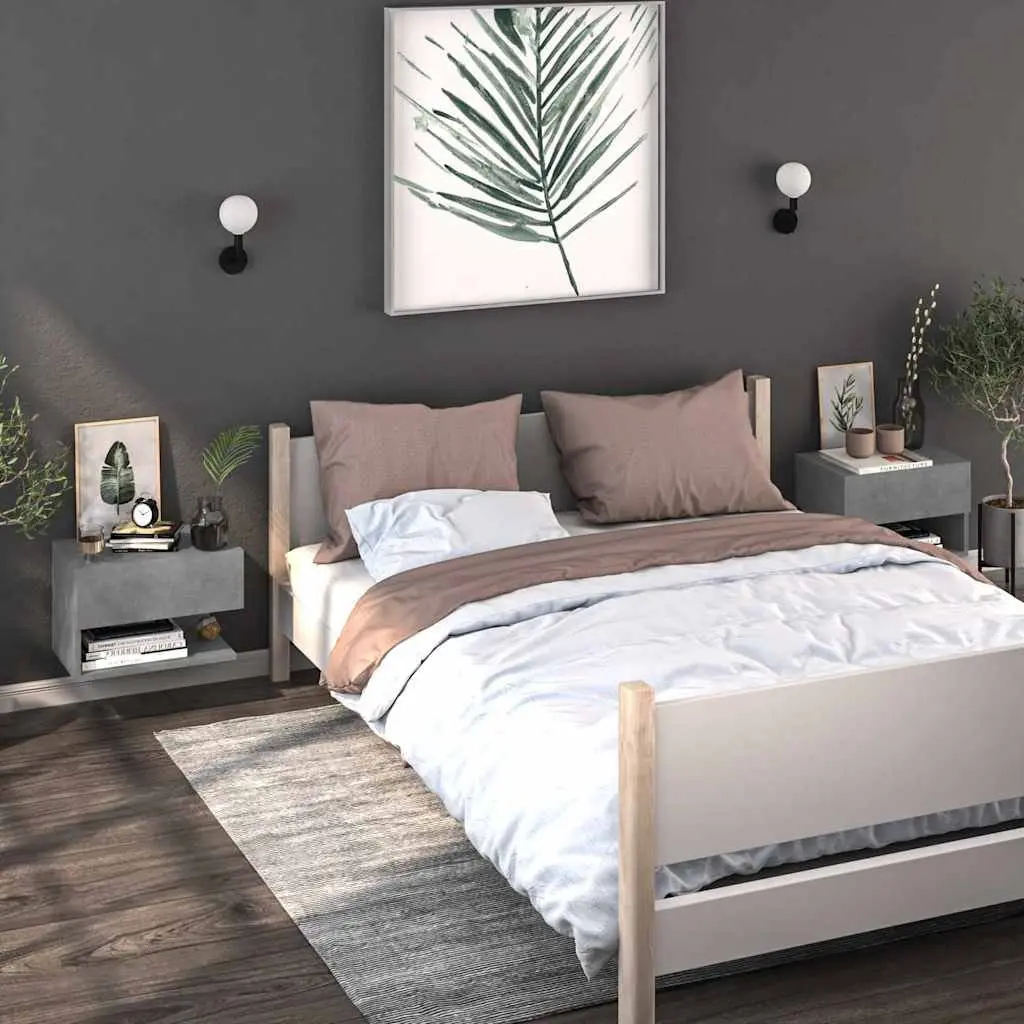 Wall-mounted Bedside Cabinets 2 pcs Grey Floating Storage Shelves Unit