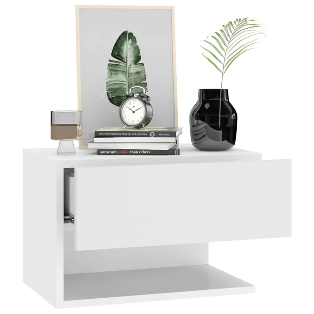 Wall-mounted Bedside Cabinet High Gloss White Floating Storage Unit