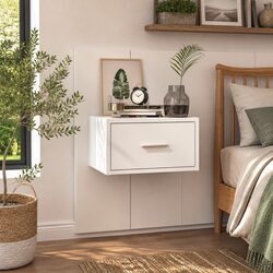 White Engineered Wood Bedside Cabinet with Drawer